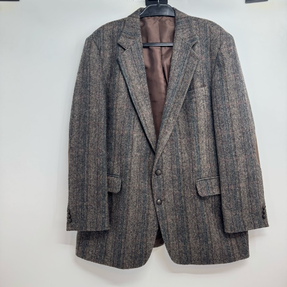 Vintage Haggar Tweed Sports Coat Jacket Brown Elbow Patches Mens 44L USA - Picture 2 of 11